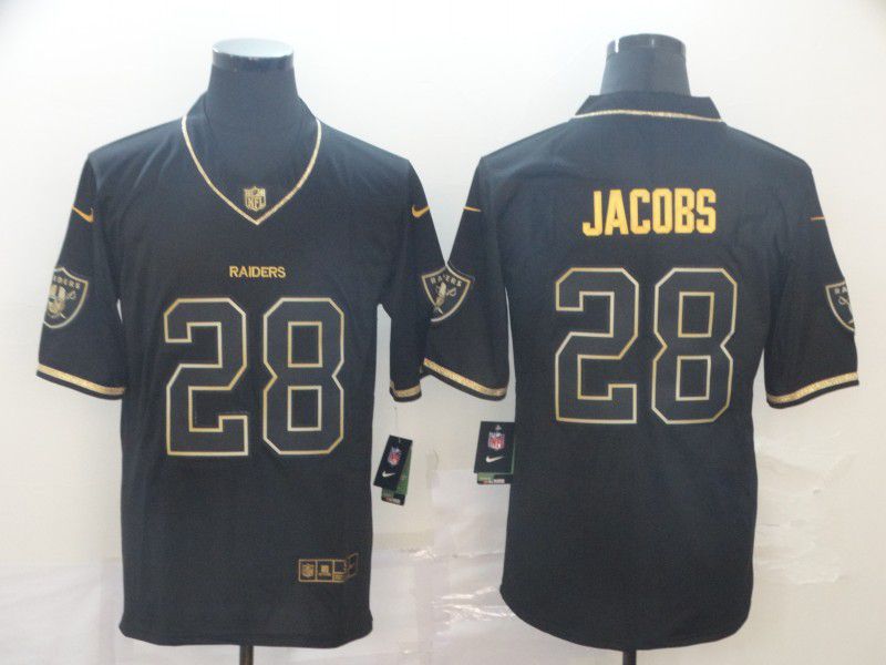Men Oakland Raiders 28 Jacobs Black Retro gold character Nike NFL Jerseys